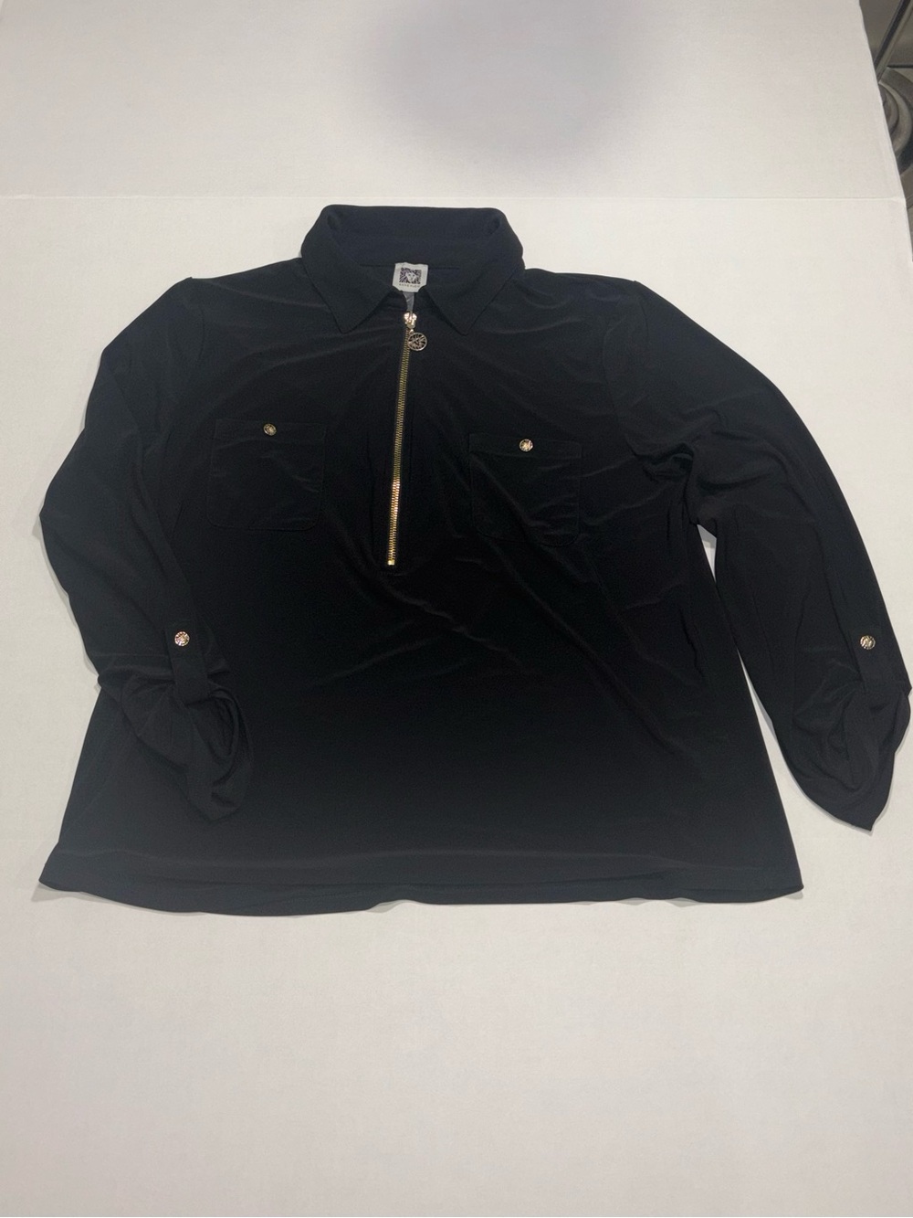 Anne Klein Women’s XL Regular Top Long Sleeve Quarter-Zip Solid Black